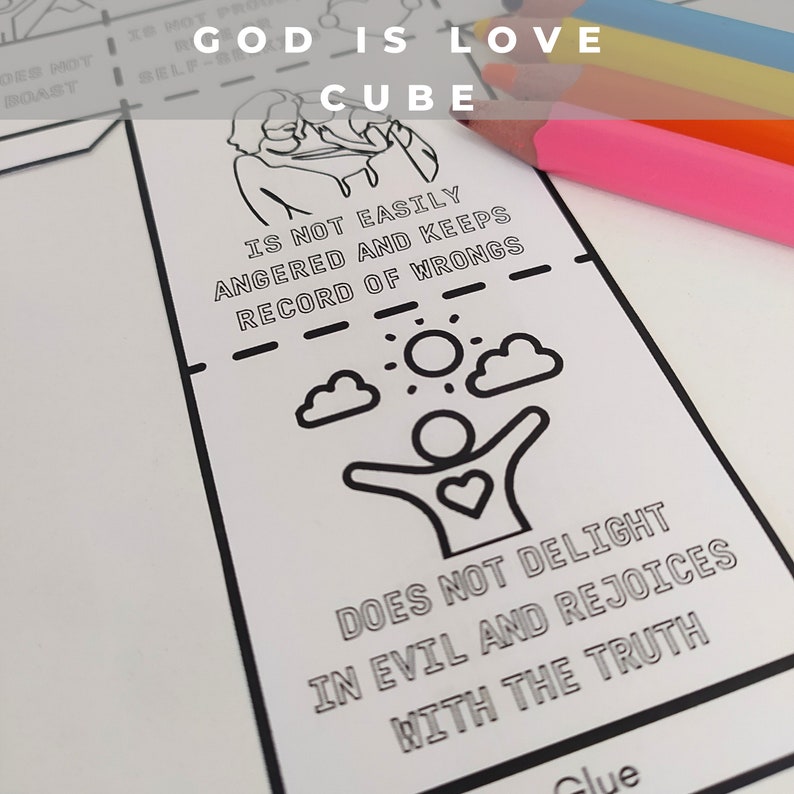 God is Love Coloring Cube,printable Bible Coloring Page Learning Sheet ...