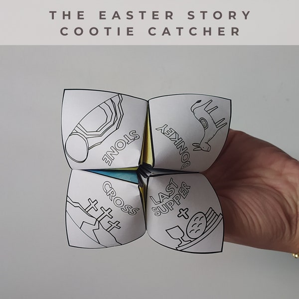 The Easter Story Cootie Catcher, Printable Sunday School Bible Activity,The Easter Story Paper Craft for Kids,Christian Homeschool Printable