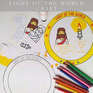 Light of the World Craft, Printable Sunday School Lesson, Christian Kids Activity,Kids Bible Coloring, Wall Hanging Craft,Scripture Activity