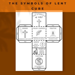 The Symbols of Lent Coloring Cube, Printable Sunday School Craft, Scripture Activity, Christian Printable Craft, Bible Verse Prayer Cube