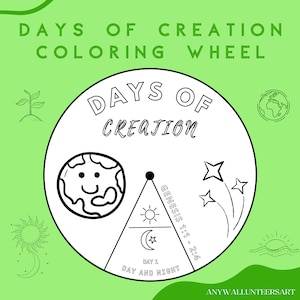 Days of Creation Malrad, druckbare Bibelaktivität, druckbare Färbungsaktivität, Kinderbibellektion, Sonntagsschulhandwerk, Genesis 1: 1