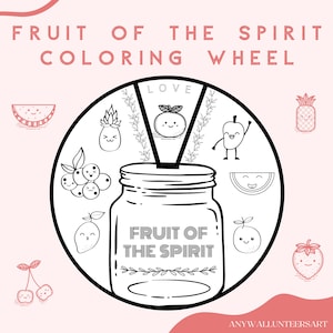 Galater 5: 22-23 Frucht des Geistes Färbung Spinnerrad, Sonntagsschulhandwerk, Bibelgeschichten-Aktivität, Kinderbibellektion, druckbares Rad