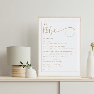 Love Is Patient Bible Verse Printable Wall Art, 1 Corinthians 13:4-8 Minimal Scripture Print, Christian Home Decor, Digital Download Print