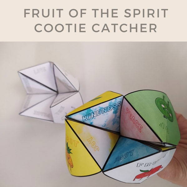 Fruit of the Spirit Cootie Catcher Sunday School Bible Activity, Fruit of the Spirit Paper Craft for Kids, Christian Homeschool Printable