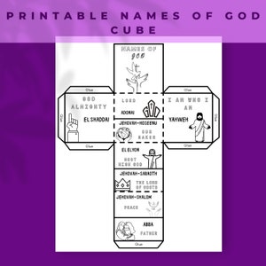 Cubo de colorir com os nomes de Deus, artesanato para a lição da Escola Dominical, memorização das escrituras bíblicas para crianças, atividade bíblica para imprimir, nomes hebraicos, história bíblica