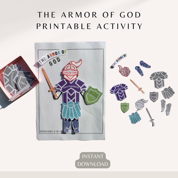 Ephesians 6:10-18 Armor of God Printable Activity, Sunday School Crafts, Christian Kids Activity, Bible Verse Homeschool Activity