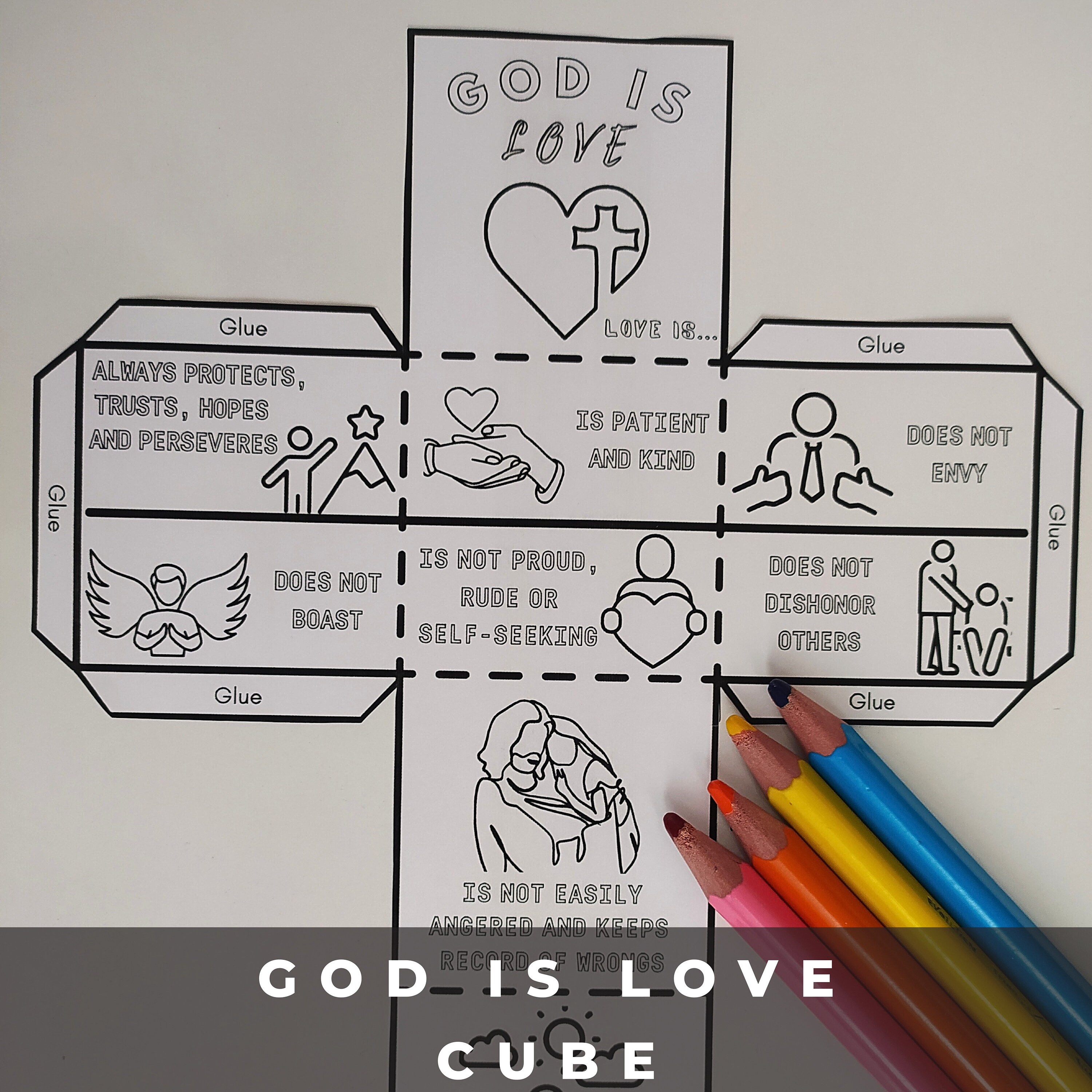 God is Love Coloring Cube,printable Bible Coloring Page Learning Sheet ...