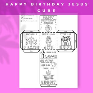 Happy Birthday Jesus Coloring Cube, Christmas Christian Craft,Printable Holiday Activity,Faith-Based Christmas Fun,Sunday School Activity