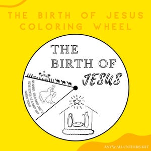 The Birth of Jesus Coloring Wheel, Printable Sunday School Craft, Bible Verse Sunday School Activity,Prayer Activity, Scripture Craft