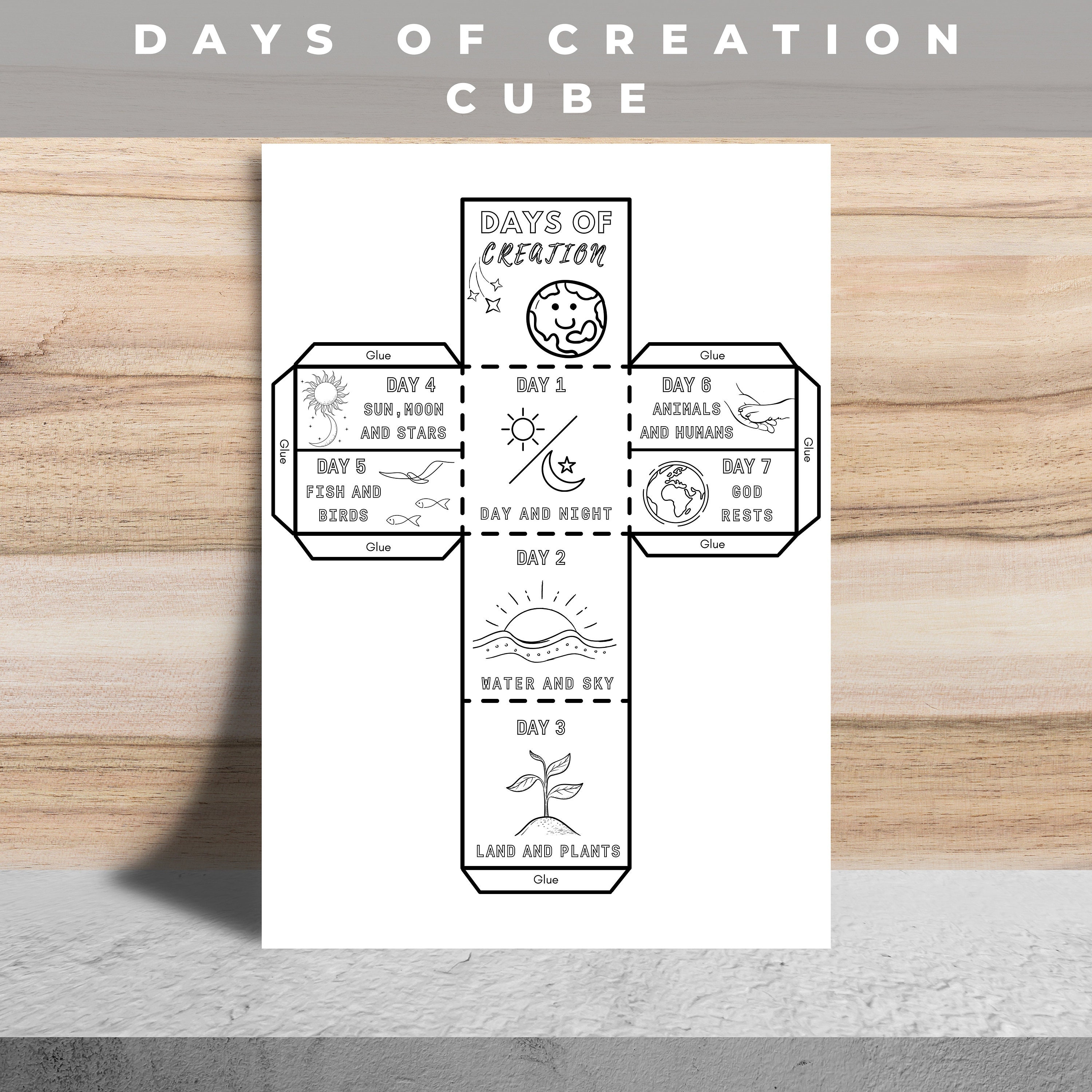 Days of Creation Coloring Cube, Printable Bible Activity, Coloring ...