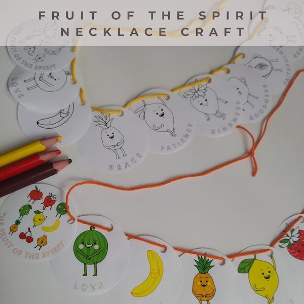 Galatians 5:12-13 Fruit of the Spirit Necklace Craft, Fruit of the Spirit Activity, Homeschool Worksheet, Printable Sunday School Craft