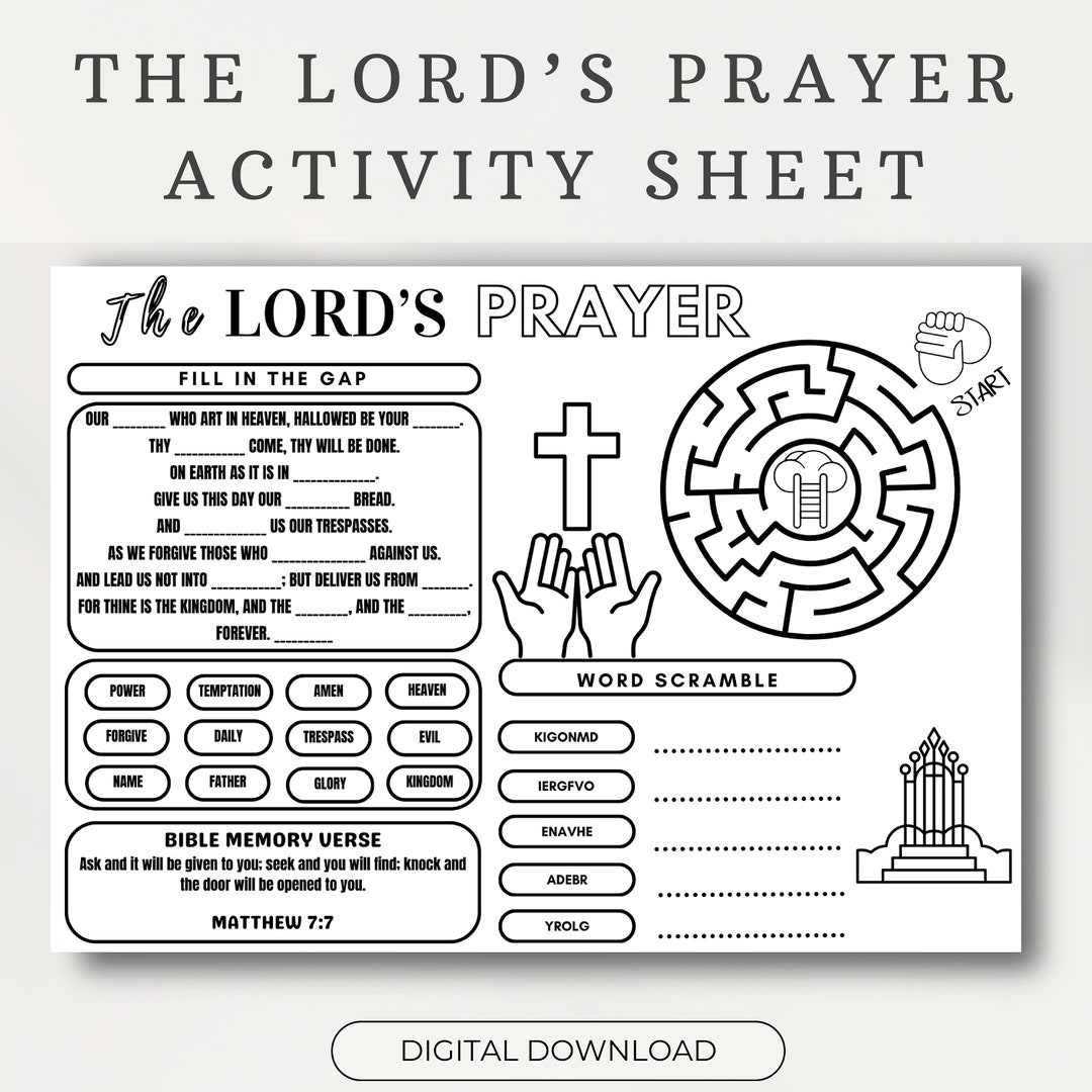 The Lord's Prayer Activity Sheet, Bible Story Activity Placemat, Bible Coloring Page Learning Sheet, Bible Verse Sunday School Activity - Etsy the-lord-s-prayer-activity-sheet-bible-story-activity-placemat-bible-coloring-page-learning-sheet-bible-verse-sunday-school-activity-etsy
