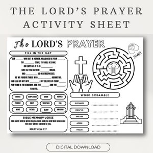 The Lord&#39;s Prayer Activity Sheet, Bible Story Activity Placemat, Bible Coloring Page Learning Sheet, Bible Verse Sunday School Activity