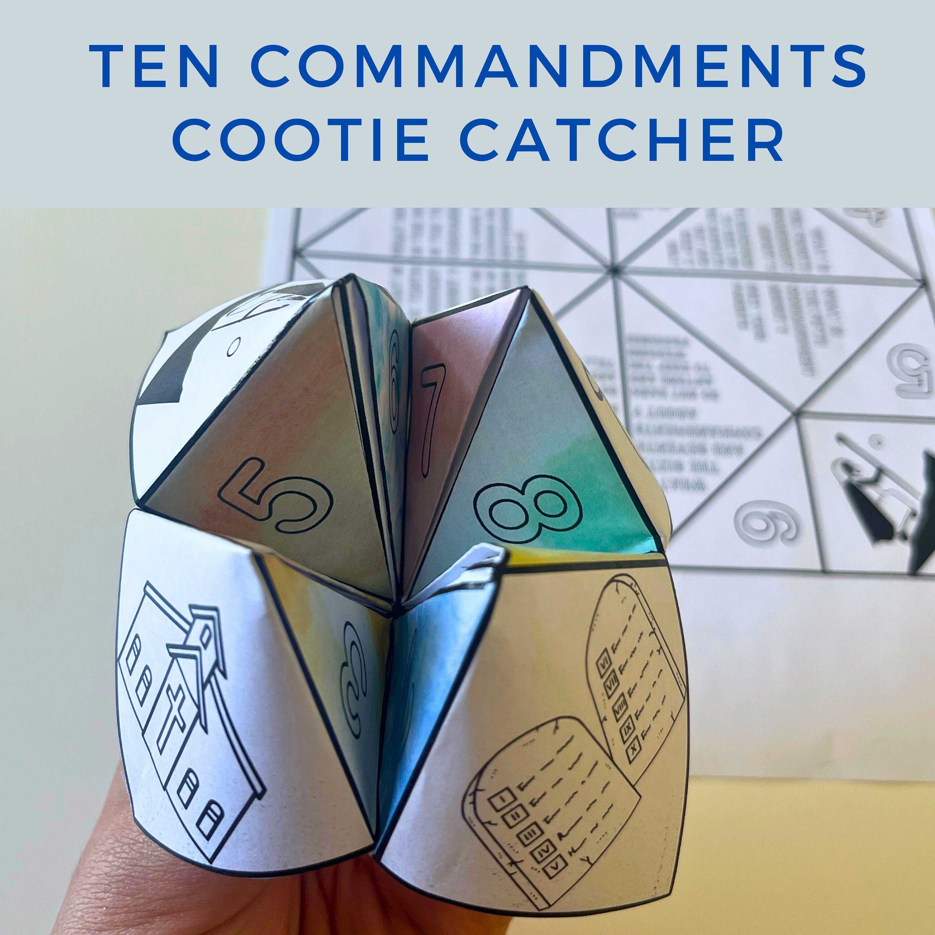 Ten Commandments Cootie Catcher Sunday School Bible Activity,Ten Commandments Paper Craft for Kids, Christian Homeschool Printable Activity