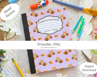 Portada para cuaderno de composición de Halloween (PNG imprimible) - Descarga digital