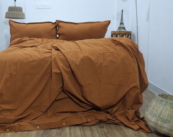 Cinnamon Cotton Duvet Cover Set: Tobacco Orange Boho Bedding