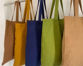 Linen Tote Bag Reusable Eco Friendly Shopping Bag Minimal Everyday Tote Handmade Market Bag Sustainable Carryall