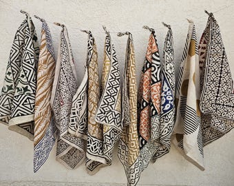 Set mit 10 Bio-Baumwoll-Bandanas: Boho-Block-Print-Kopf-Wraps