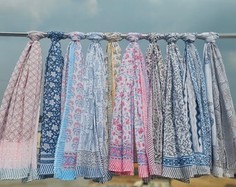 Handmade Floral Print Cotton Scarf: Bohemian Beach Sarong