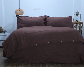 Chocolate Brown Washed Linen Duvet Cover With Pillow Cases King Queen Double Full Twin Duvet Custom Size duvet cover Valentine day Gift