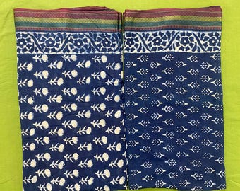 Indigo Block Print Cotton Sarong Set: Beach Wrap Pareo