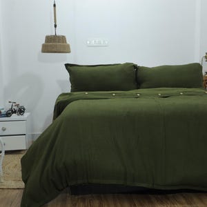 Olive Green Waffle Duvet Cover Set: 100% Cotton Minimalist Bedding
