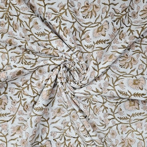 Hand Block Printed Cotton Fabric: Indian Floral Print, Soft Lightweight Material