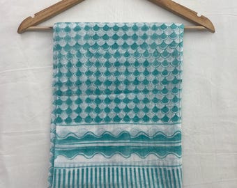 Turkusowy, niebieski sarong, lekki, plażowy narzutka do pływania, chusta plażowa w stylu boho, narzutka na wakacje, ręcznie robiony letni sarong, wakacyjny, plażowy narzutka