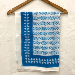 Sciarpe indiane decorative con stampa a pesce, stampa a blocchi a mano, sarong, duppta in cotone, pareo da spiaggia fatto a mano, bellissima sciarpa stampata