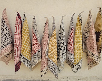 Set of 10 Organic Cotton Bandanas: Paisley Hand Block Print Scarves