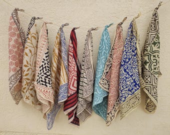 Set of 10 Indian Cotton Bandana Scarf, Foulard, Neckerchief, Necktie, Hijab, Hand Made Gift for Mom, Dad, Wife, Husband, GF, BF