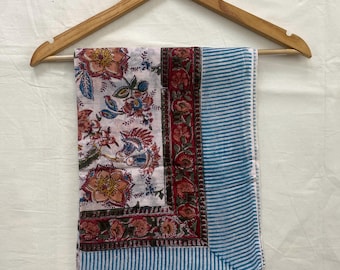 Floral Print Cotton Sarong: Hand Block Printed Beach Wrap