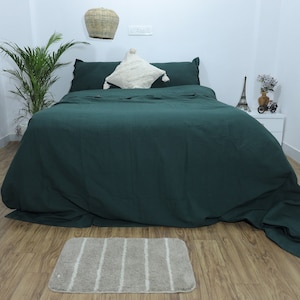 Dark Green Duvet Cover Stonewashed Linen Bedding Euro and custom Linen Duvet Cover Queen King with Coconut Button softened duvet