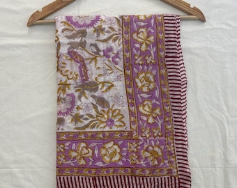 Indian Block Print Cotton Sarong: Floral Beach Wrap