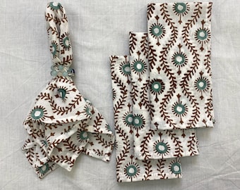Hand Block Printed Cotton Napkins | Floral Dinner Table Linens