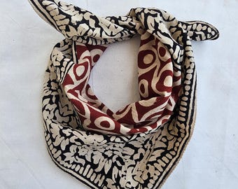 Organic Cotton Bandana Scarf: Hand Block Print Paisley Design