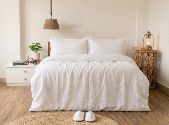 White Cotton Duvet Cover Set, Minimalist Bedding, Soft Washed Cotton Look, Neutral Bedroom Decor, Boho-Modern Bed Set, Cozy Home Essentials
