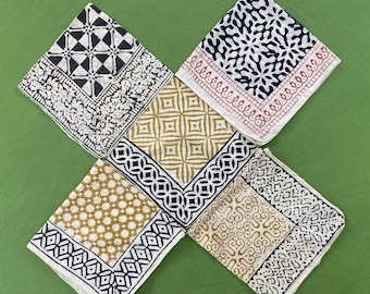 Organic Cotton Bandana Set: Hand Block Print Neckerchiefs (21" x 21")