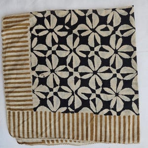 Handmade Block Print Cotton Bandana Scarf: Cream, Pumpkin & Steel