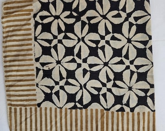 Handmade Block Print Cotton Bandana Scarf: Cream, Pumpkin & Steel