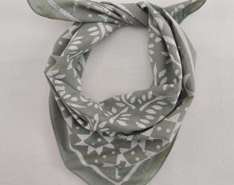 Hand Printed Block Print Bandana - Leaf Design