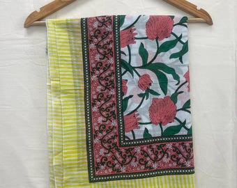 Handmade Cotton Sarong: Vibrant Floral Block Print Beach Wrap