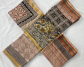 Hand Block Printed Cotton Sarong Set: Beach Wrap Cover-Up, Set of 5