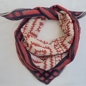 Organic Cotton Bandana Scarf: Red Paisley Hand Block Print