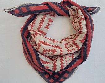 Organic Cotton Bandana Scarf: Red Paisley Hand Block Print