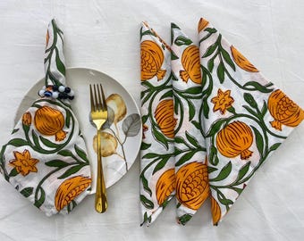 Handmade Block Print Cotton Napkins: Reusable Dinner Party Set