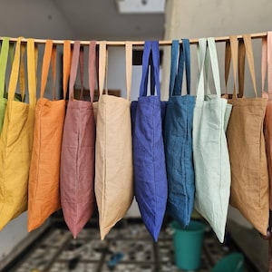 Sac fourre-tout en lin Sac à provisions naturel Sac à bandoulière en lin Sac d'épicerie écologique minimaliste et réutilisable Sacs fourre-tout personnalisés Sac fait main de 18 x 16 po.