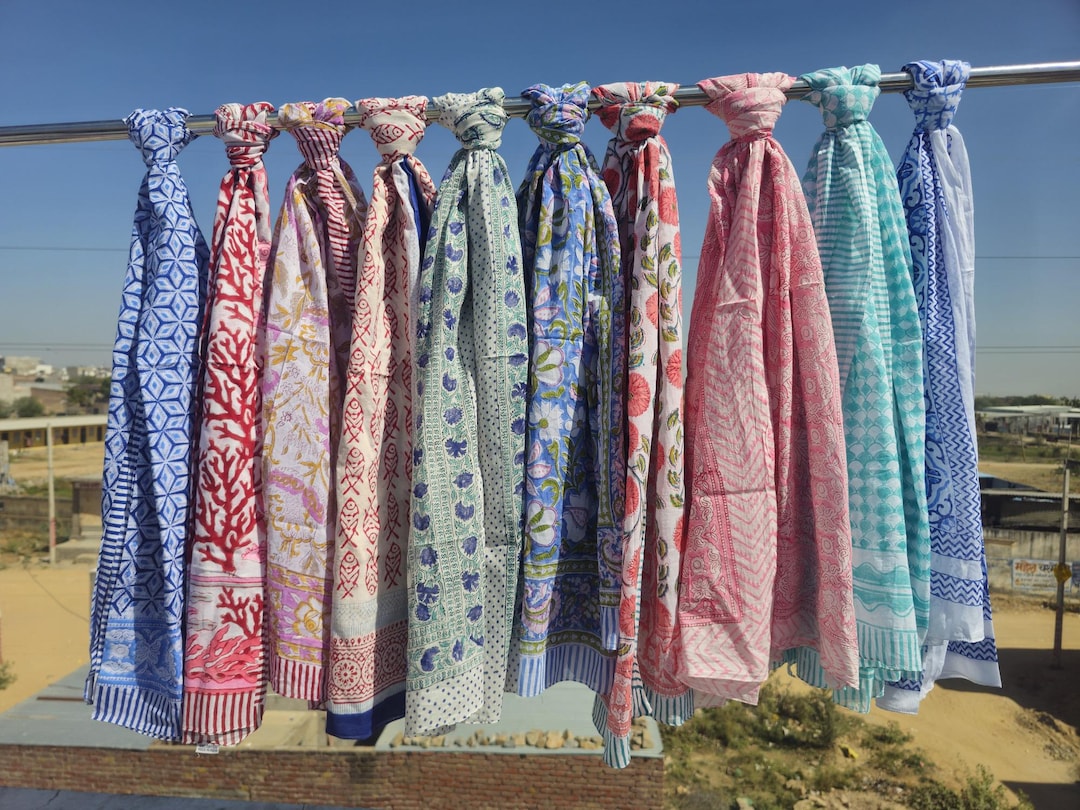 Hand Block Print Cotton Beach Sarong: Floral Pareo Scarf - Etsy