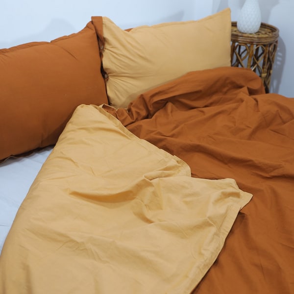 Cinnamon & Sandalwood Linen Duvet dual color duvet cover with 2 pillow shames tobacco duvet cover boho duvet cover Valentine's Day Gift