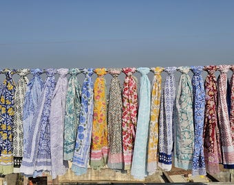 Hand Block Printed Cotton Sarong – Lightweight Boho Beach Wrap, Artisan Handmade”